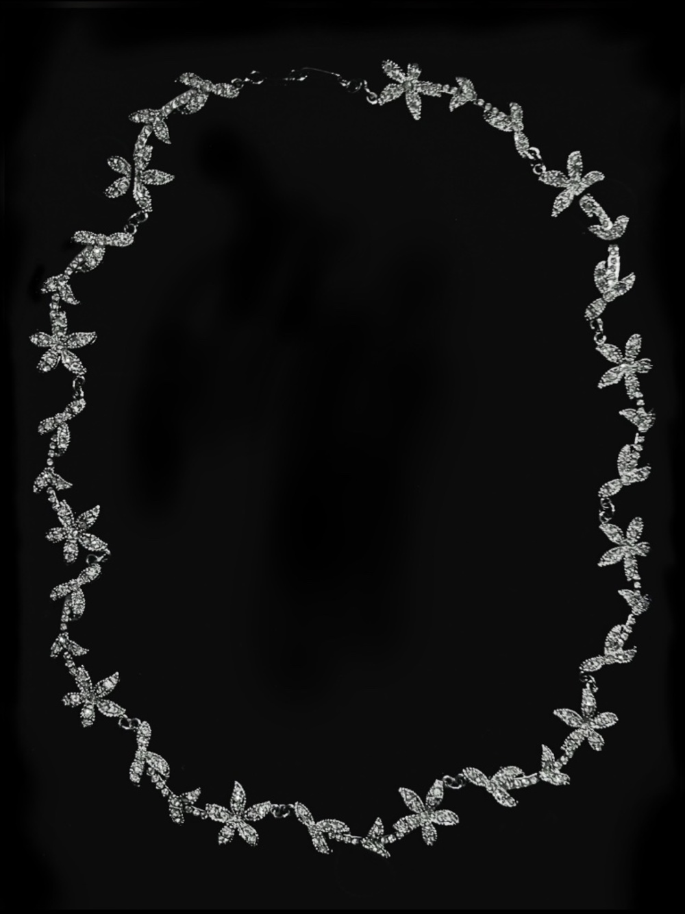 Delicate CZ Flower Necklace Silver Tone Metal
